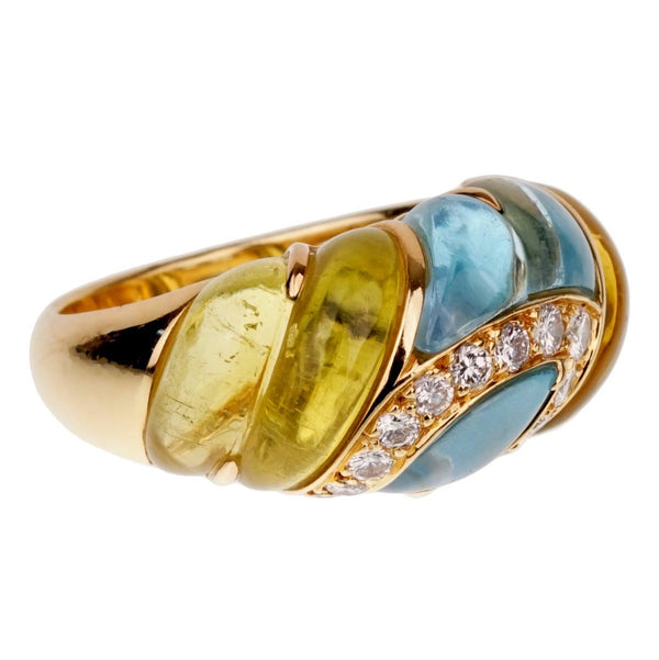 Christian Dior Lemon Quartz Blue Topaz Cocktail Gold Ring 0001861