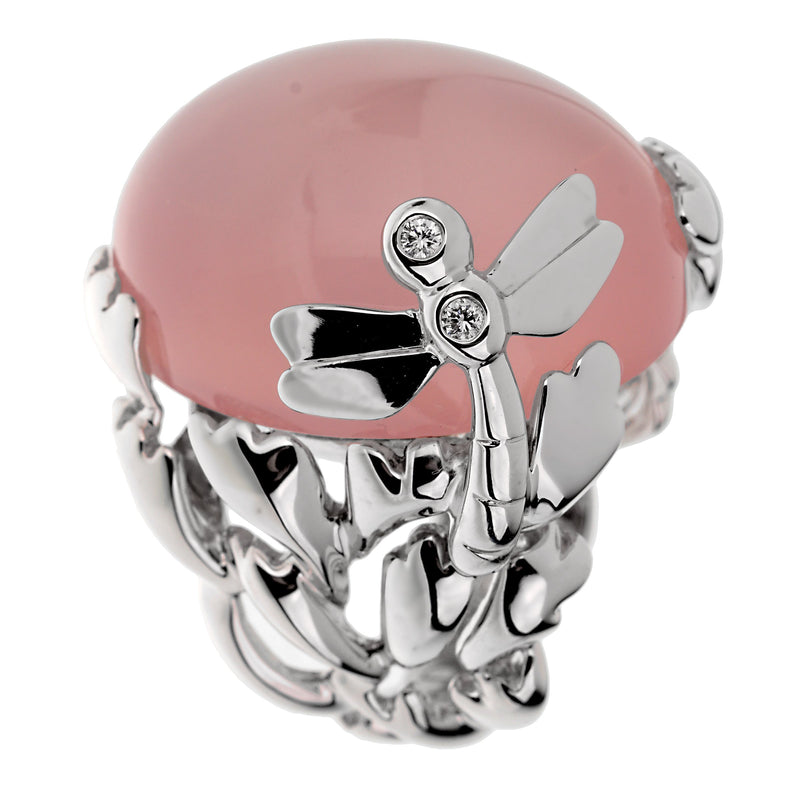 Christian Dior Pink Quartz Diamond White Gold Cocktail Ring Sz 6 1/2 0002775