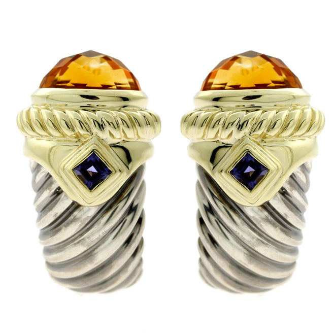 David Yurman Gemstone Silver Gold Earrings 0000368