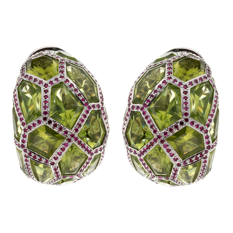 De Grisogono Peridot Ruby White Gold Hoop Earrings 0002584