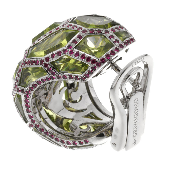 De Grisogono Peridot Ruby White Gold Hoop Earrings 0002584