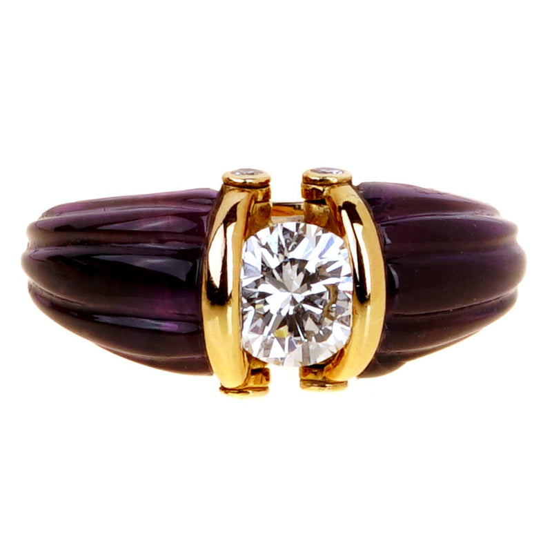 Dior Carved Amethyst Diamond Solitaire Ring 0000852