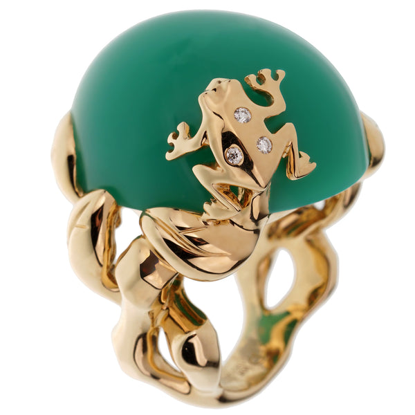 Dior Chrysoprase Diamond Yellow Gold Cocktail Ring 0002768