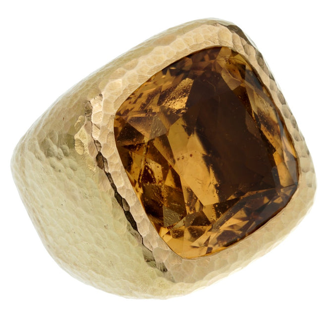 Dior Citrine Hammered Gold Cocktail Ring 0002671