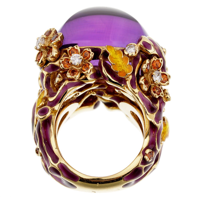 Dior Diorella Amethyst Yellow Gold Diamond Cocktail Ring – Opulent Jewelers