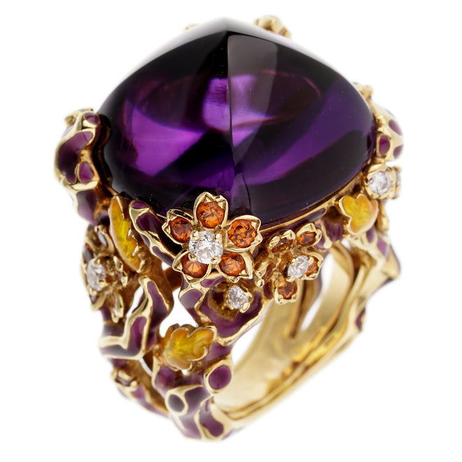 Dior Diorella Amethyst Yellow Gold Diamond Cocktail Ring For Sale Opulent Jewelers