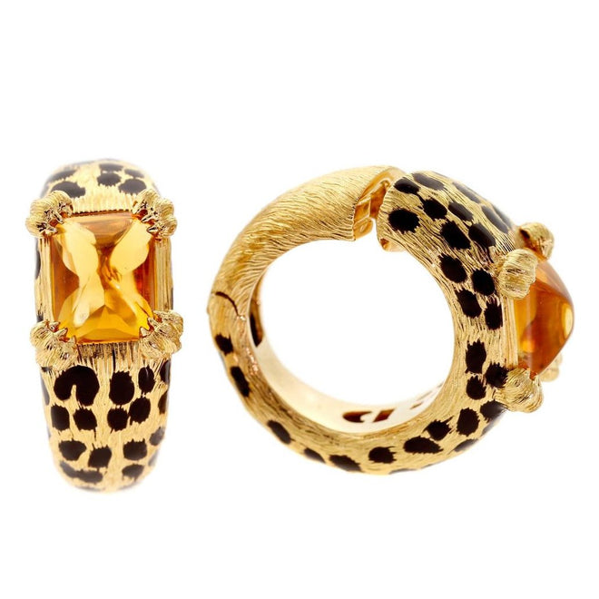 Dior Leopard Enamel & Citrine Yellow Gold Earrings