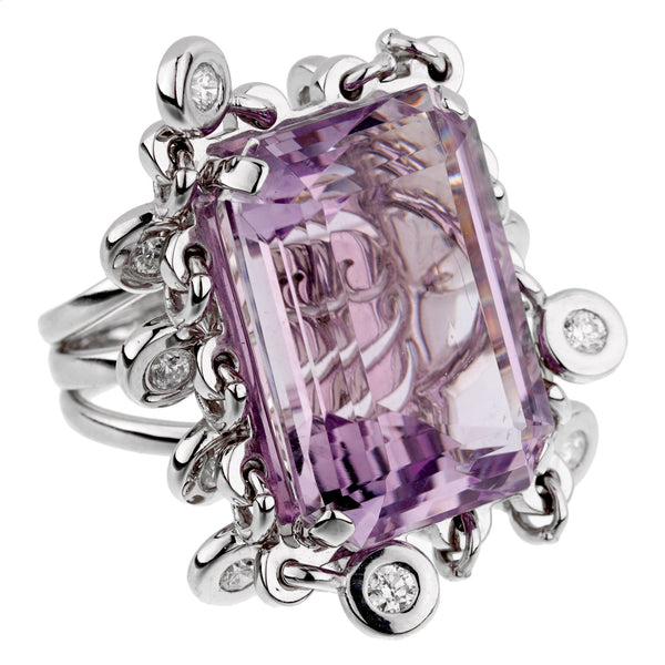 Dior Magnificent Emerald Cut Amethyst Diamond Gold Ring 0002824