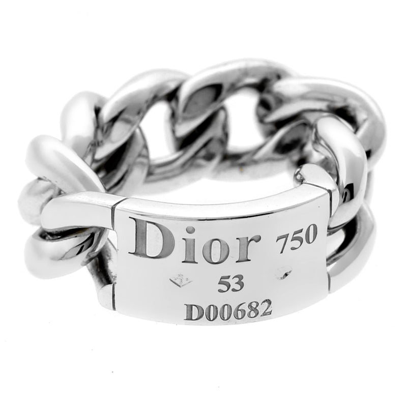 Dior White Gold Chain Gourmette Link Ring 0000562