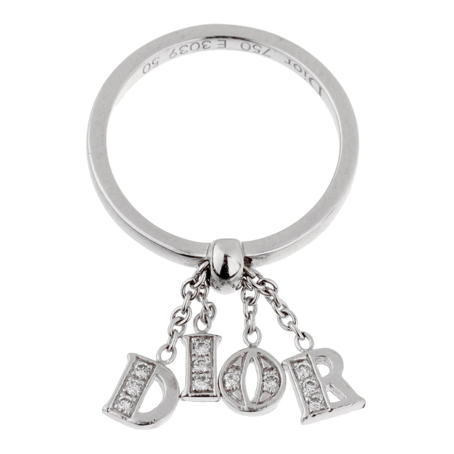 Dior White Gold Diamond Dangling Ring 0002823