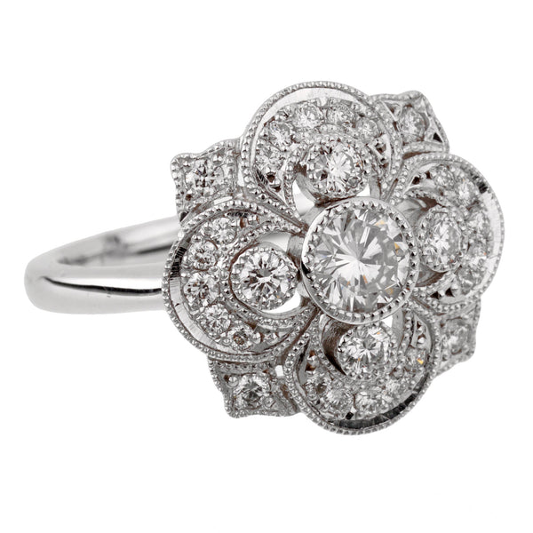 Estate Art Deco Style Platinum Diamond Cocktail Ring 0003388