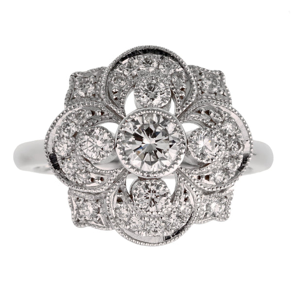 Estate Art Deco Style Platinum Diamond Cocktail Ring 0003388