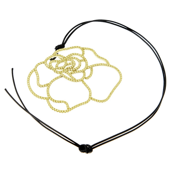 Estate Diamond Yellow Gold Flower Necklace