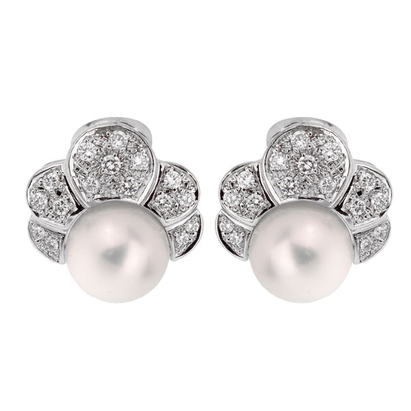 Estate Pearl Diamond White Gold Earrings 0001976
