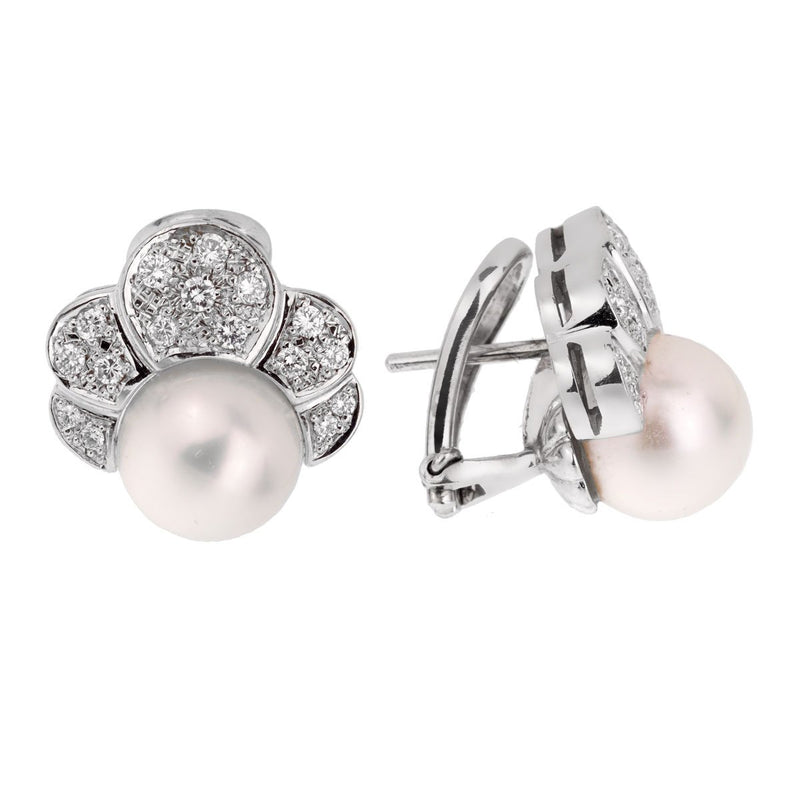 Estate Pearl Diamond White Gold Earrings 0001976