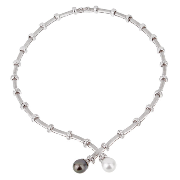 Estate Pearl Diamond White Gold Necklace 0001977