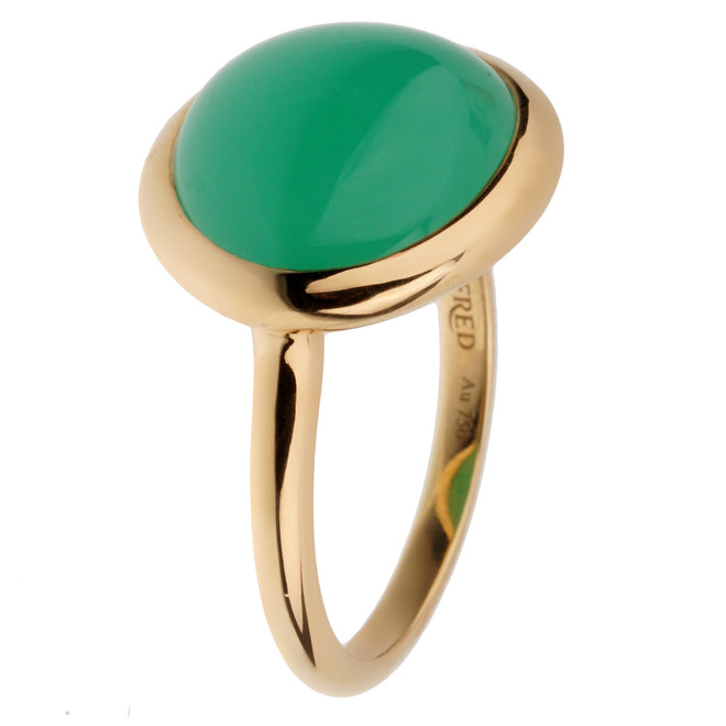 Fred of Paris 7ct Chrysoprase Cabochon Yellow Gold Cocktail Ring Size 5 1/4 0002912