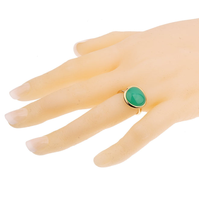 Fred of Paris 7ct Chrysoprase Cabochon Yellow Gold Cocktail Ring Size 6 0002905