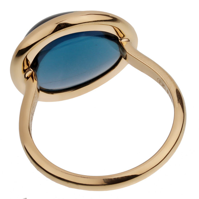 Fred of Paris 7ct London Topaz Cabochon Yellow Gold Cocktail Ring Size 5 3/4 0002960