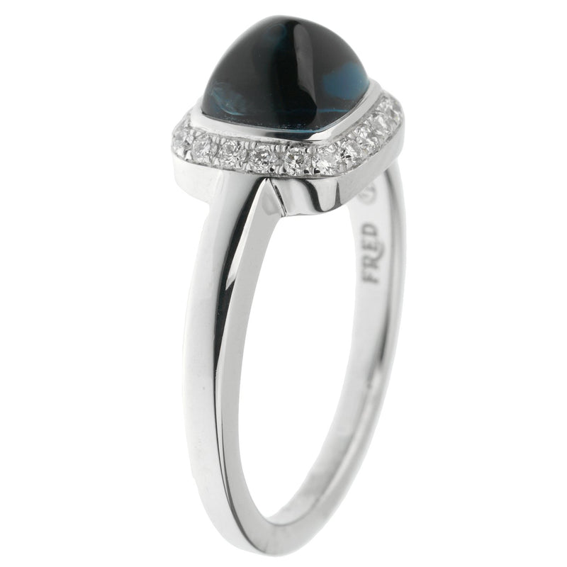 Fred of Paris London Blue Topaz Sugar Cube Diamond White Gold Ring Sz 4 3/4 0003024-25