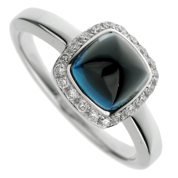 Fred of Paris London Blue Topaz Sugar Cube Diamond White Gold Ring Sz 5 0003026