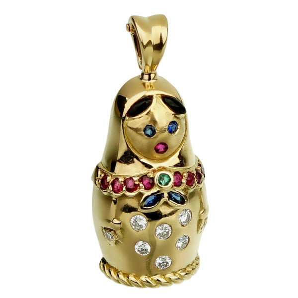 Fred of Paris Matryoshka Diamond Doll Gold Pendant Necklace 0002704