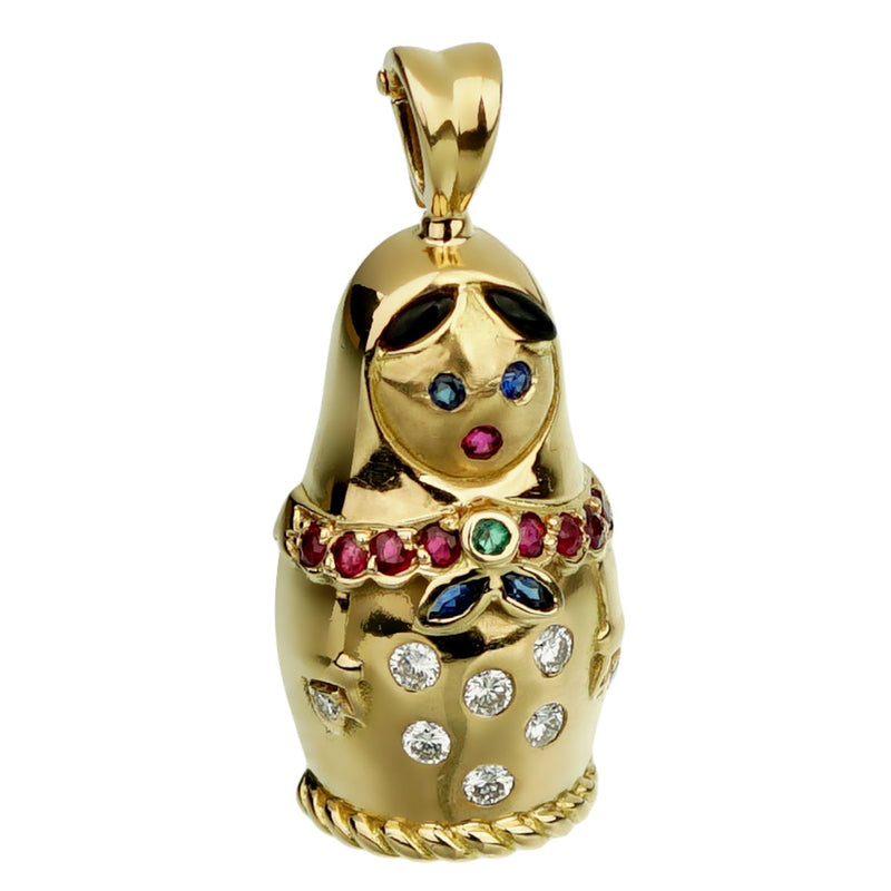 Fred of Paris Matryoshka Diamond Doll Gold Pendant Necklace For