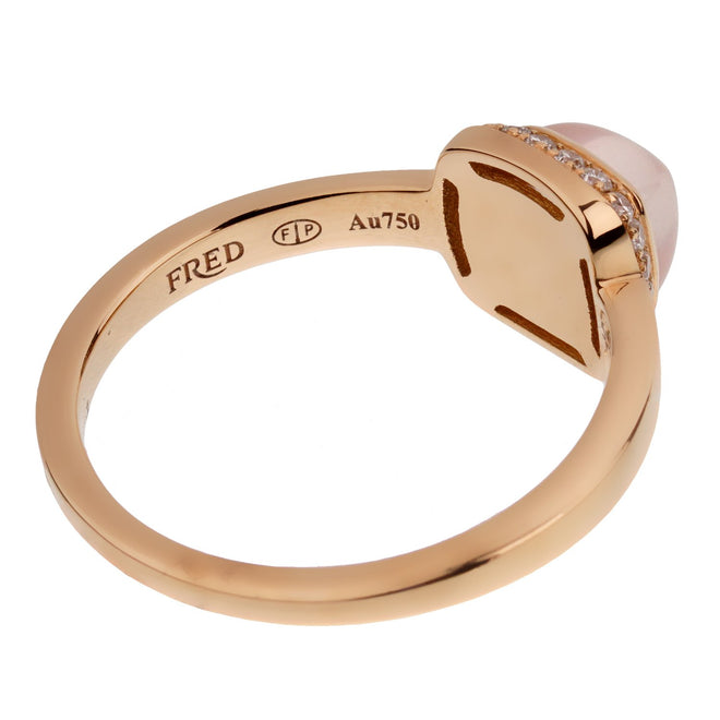 Fred of Paris Sugar Cube Pink Quartz Diamond Ring Size 4 3/4 0002951-2