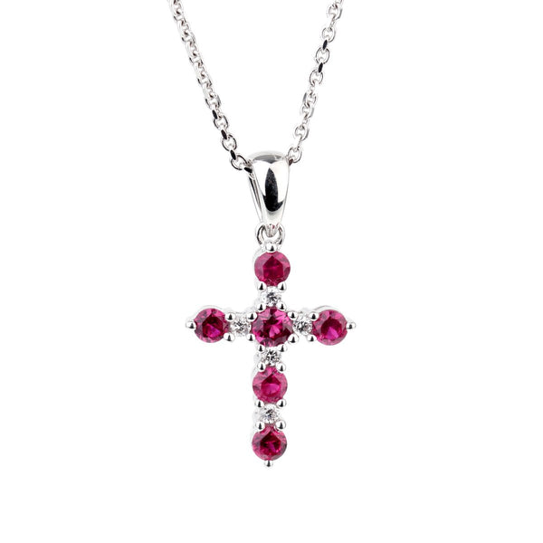 Giorgio Visconti Ruby Diamond Cross White Gold Necklace 0000968