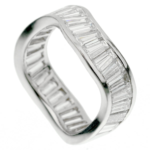 Graff Baguette Diamond Wave Cocktail Platinum Ring Sz 6 1/2 1gB65