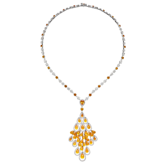 Graff Briolette Orange Sapphire Diamond White Gold Necklace y1bo31562dsun