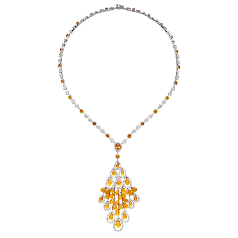 Graff Briolette Orange Sapphire Diamond White Gold Necklace y1bo31562dsun