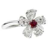 Graff Flower Ruby Diamond Cocktail Ring Sz 6 1GfF2656