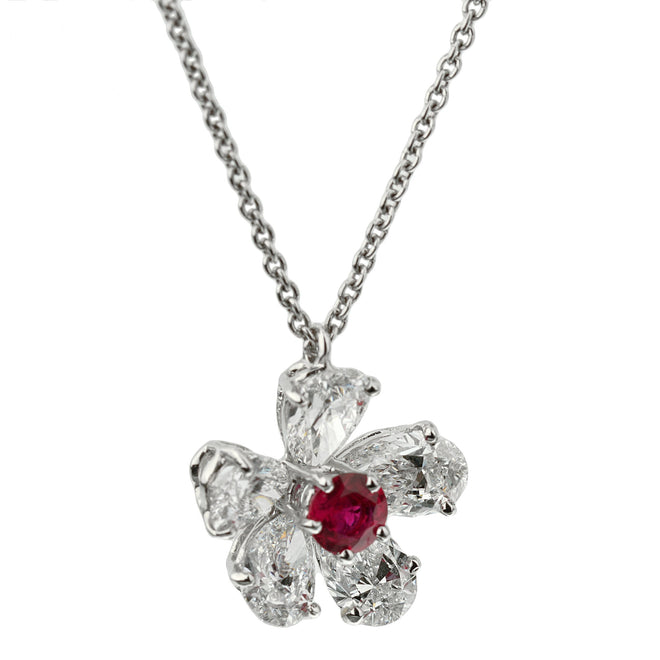 Graff Flower Ruby Diamond Platinum Pendant Necklace 1GfN75oo