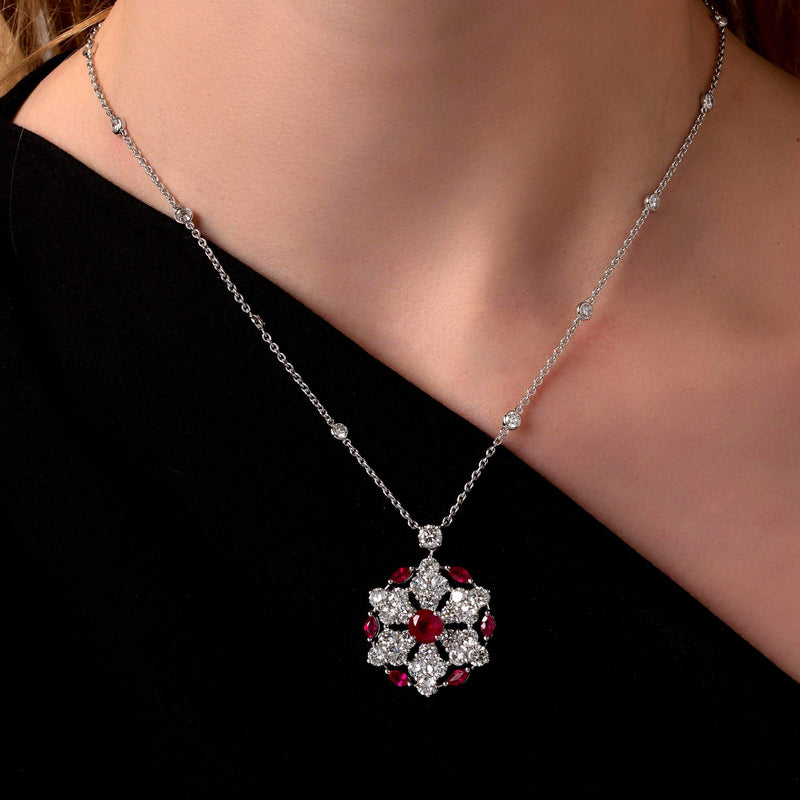 Diamond Necklace Set for Party - Red Necklace Set - Pink Potion American Diamond  Necklace Set by Blingvine