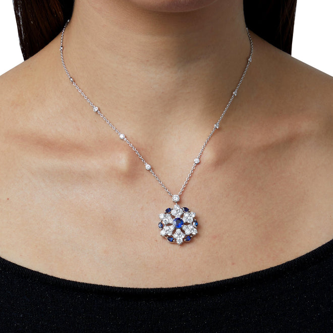 Graff Sapphire Snowflake Diamond White Gold Necklace