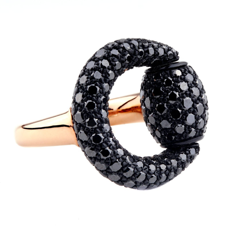 Gucci Black Diamond Horsebit Rose Gold Ring 0000661