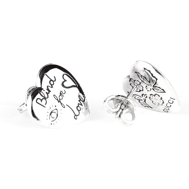 Gucci Blind for Love Heart Silver Earrings 0000797