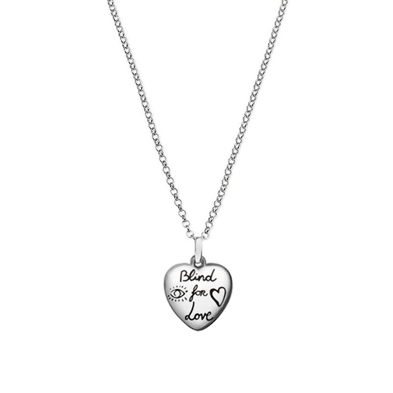 Gucci Blind for Love Heart Silver Necklace 0000788
