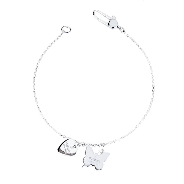 Gucci Butterfly Heart Charm Silver Bracelet 0000730