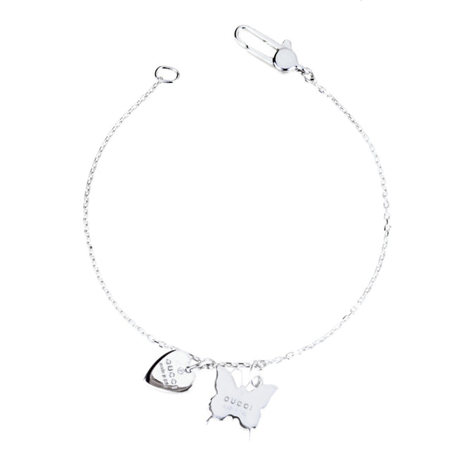 Gucci Butterfly Heart Charm Silver Bracelet 0000730