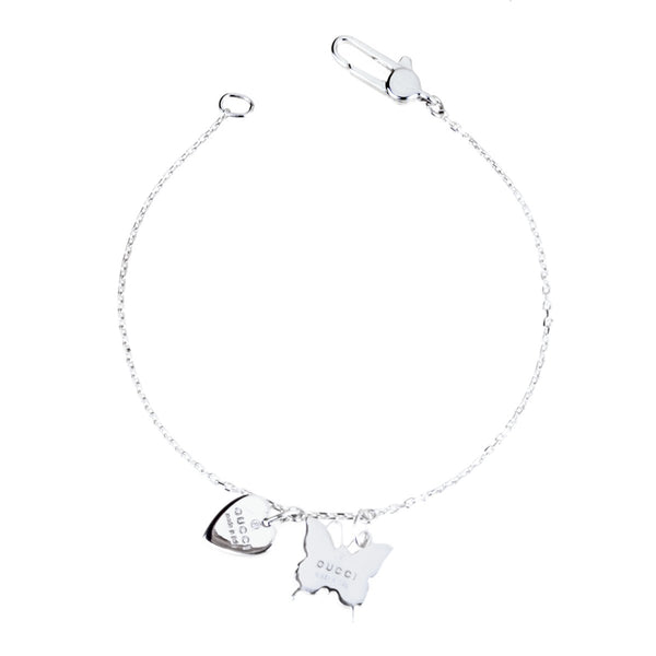 Gucci Butterfly Heart Charm Silver Bracelet 0000731