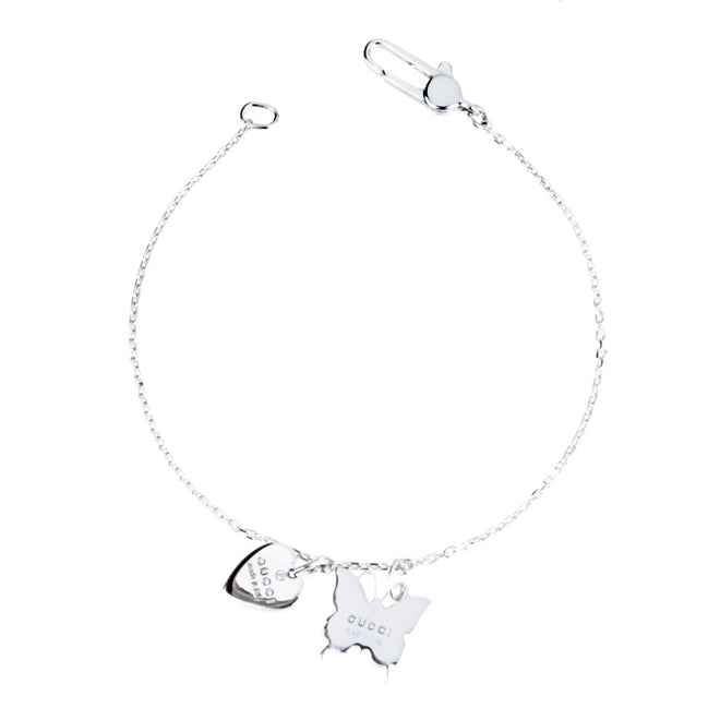 Gucci Butterfly Heart Charm Silver Bracelet 0000731