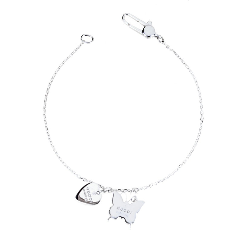 Gucci Butterfly Heart Charm Silver Bracelet 0000731