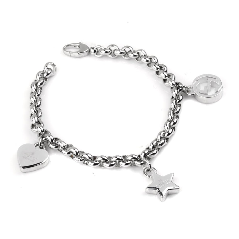 Gucci Charm Heart Star Double G Silver Bracelet 0000673