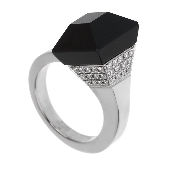 Gucci Chiodo Diamond White Gold Onyx Ring 0002149