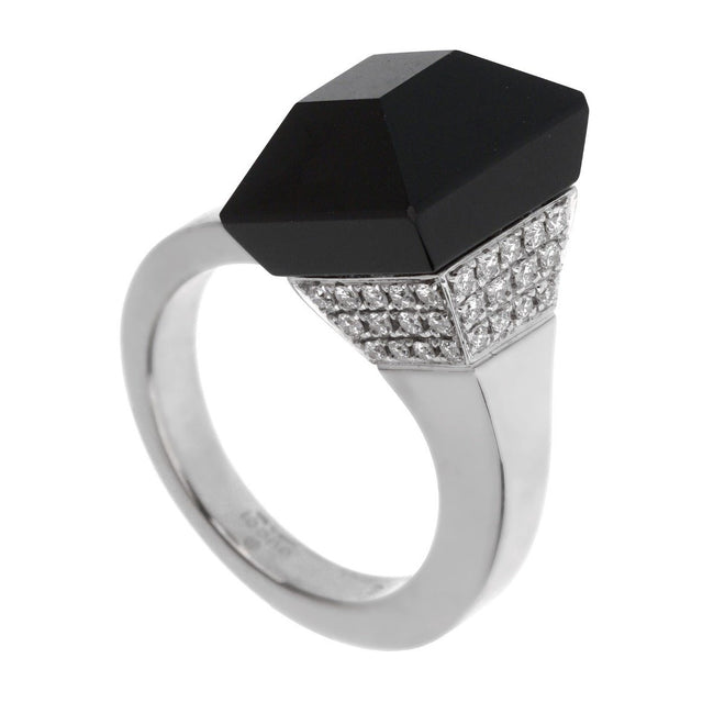 Gucci Chiodo Diamond White Gold Onyx Ring Sz 5 1/2 – Opulent