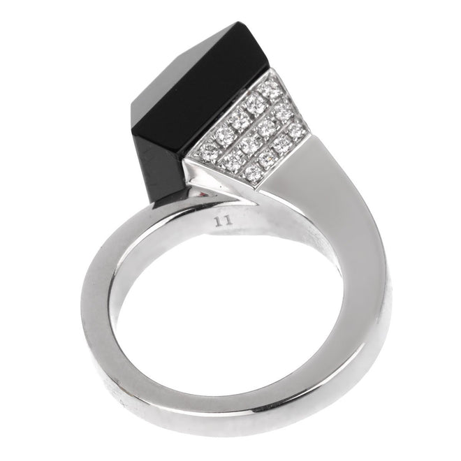 Gucci Chiodo Diamond White Gold Onyx Ring 0002149