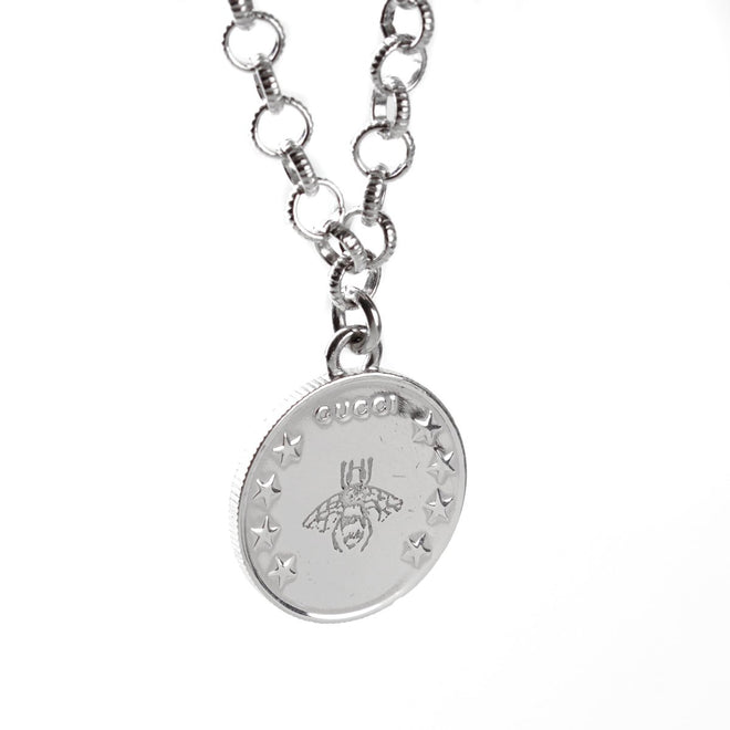 Gucci Double G Bee Coin Silver Necklace 0000763