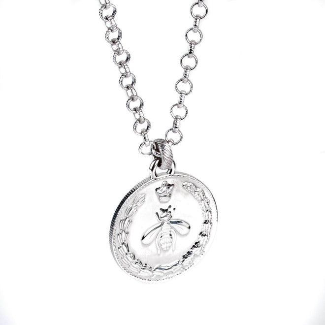 Gucci Double G Bee Large Coin Silver Necklace 0000775